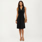 Sleeveless V Neck Midi Dress with Front Twist Detail and Flowy A Line Silhouette