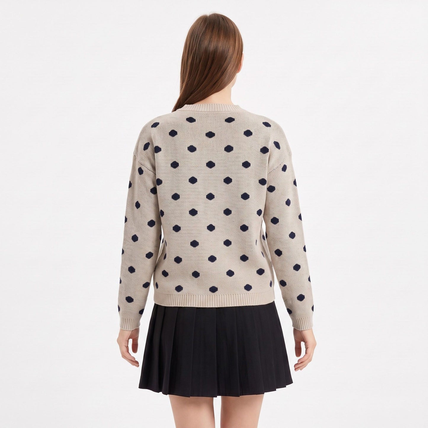 Polka Dot Crewneck Long Sleeve Pullover Sweater