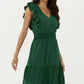 Tiered Midi Dress with Ruffle Sleeves and Smocked Waist