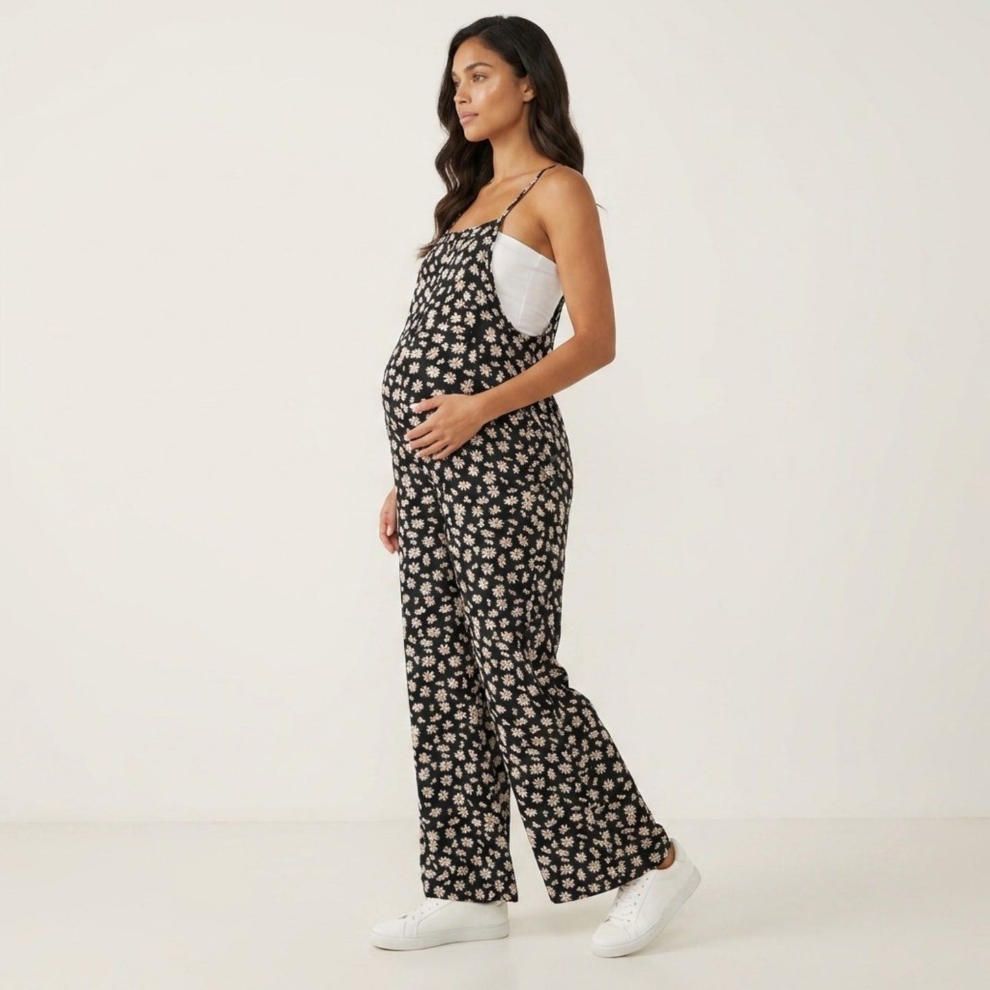 Floral Print Jumpsuit Spaghetti Strap Sleeveless Wide Leg Relaxed Fit One Piece