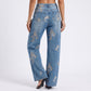 Floral Embroidered Wide Leg Jeans High Rise Relaxed Denim Pants