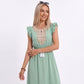 Lace Trim Midi Dress Ruffle Sleeve Tie Neck Tiered Hem Dress