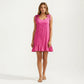 Sleeveless Swim Cover Up Dress with Tie Shoulder Straps and Ruffle Hem Detail