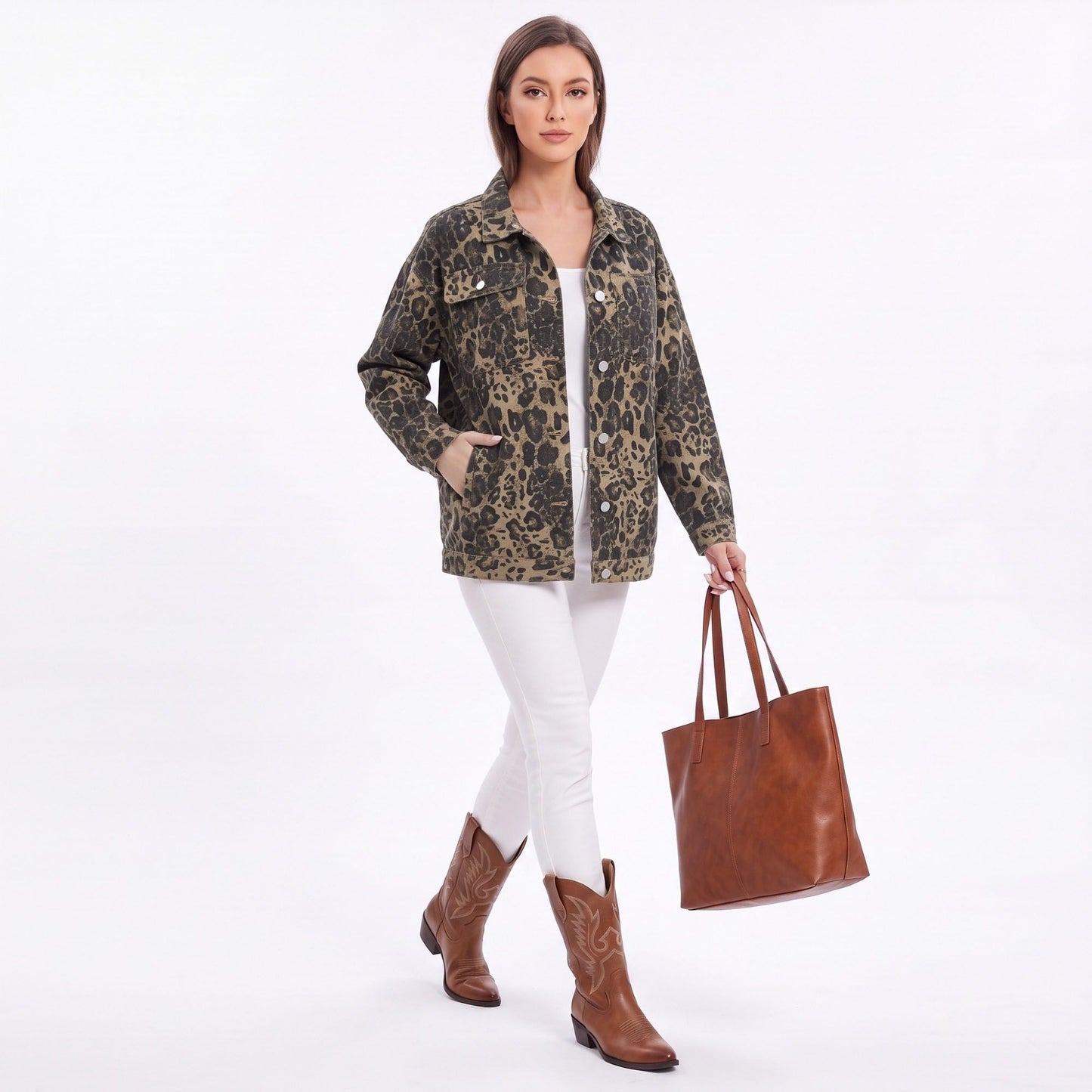Oversized Denim Jacket Button Front Long Sleeve Casual Jean Shacket With Pockets