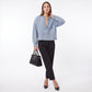 Long Sleeve Denim Pullover Top Split Neck Relaxed Fit Blouse
