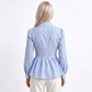Striped Long Sleeve Button Down Peplum Shirt with Collared Neckline