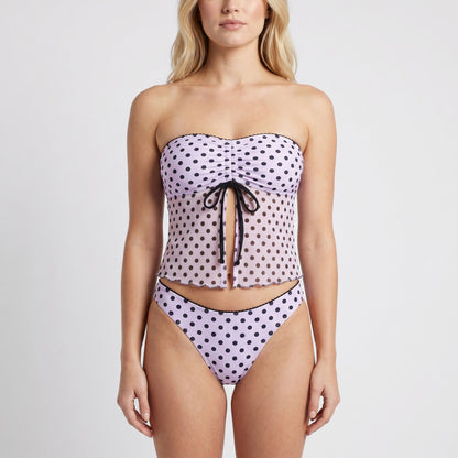Polka Dot 2-Piece Tankini Swimsuit Set with Adjustable Halter Strap Bow Detail Ruched Bust and Mid Rise Bottom