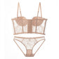 2 Piece Rose Lace Longline Underwire Bra and Panty Lingerie Set