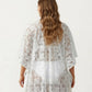 Lace Swim Cover Up Cardigan with Crochet Trim Floral Pattern Open Front and Relaxed Sleeves
