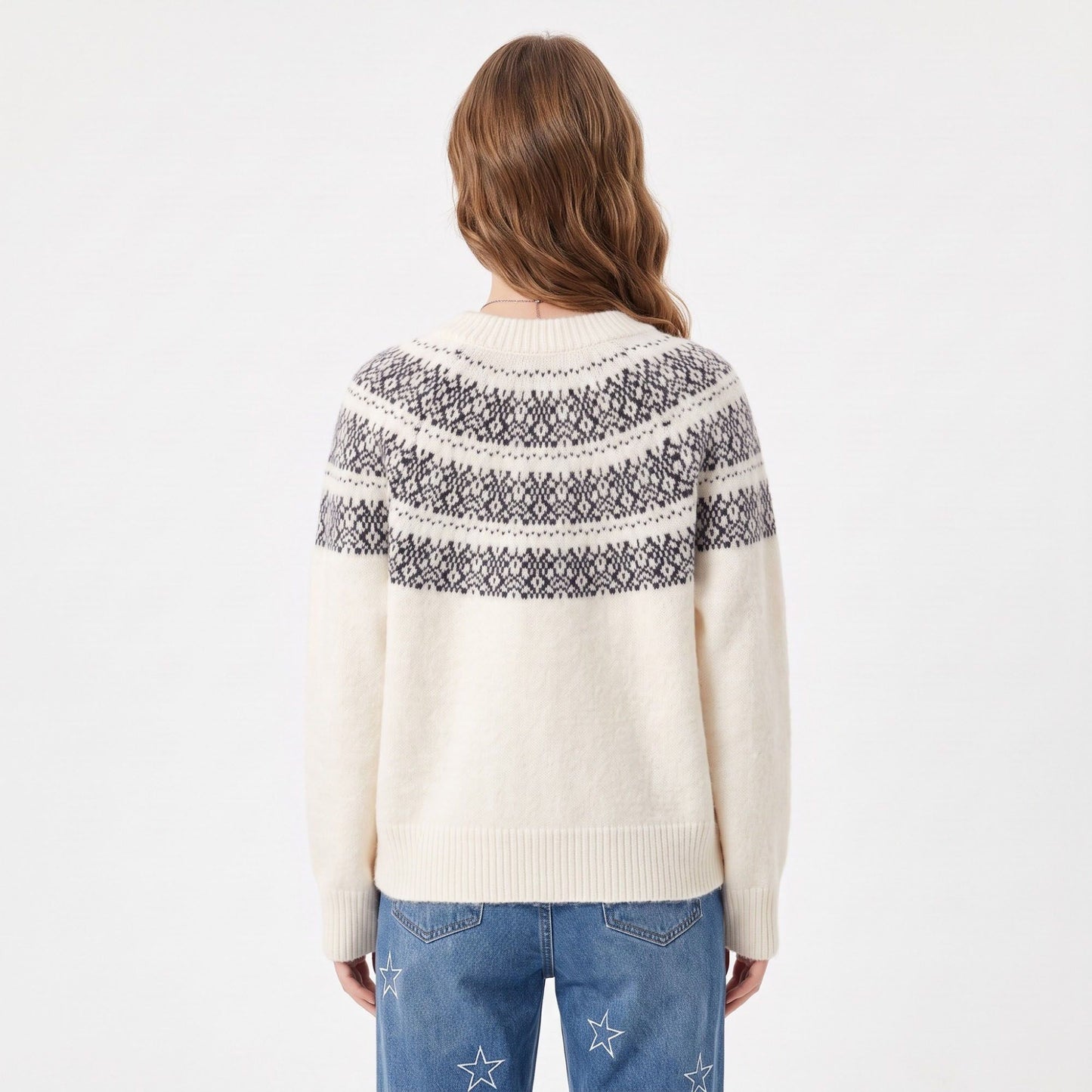 Fair Isle Button Front Crew Neck Cardigan