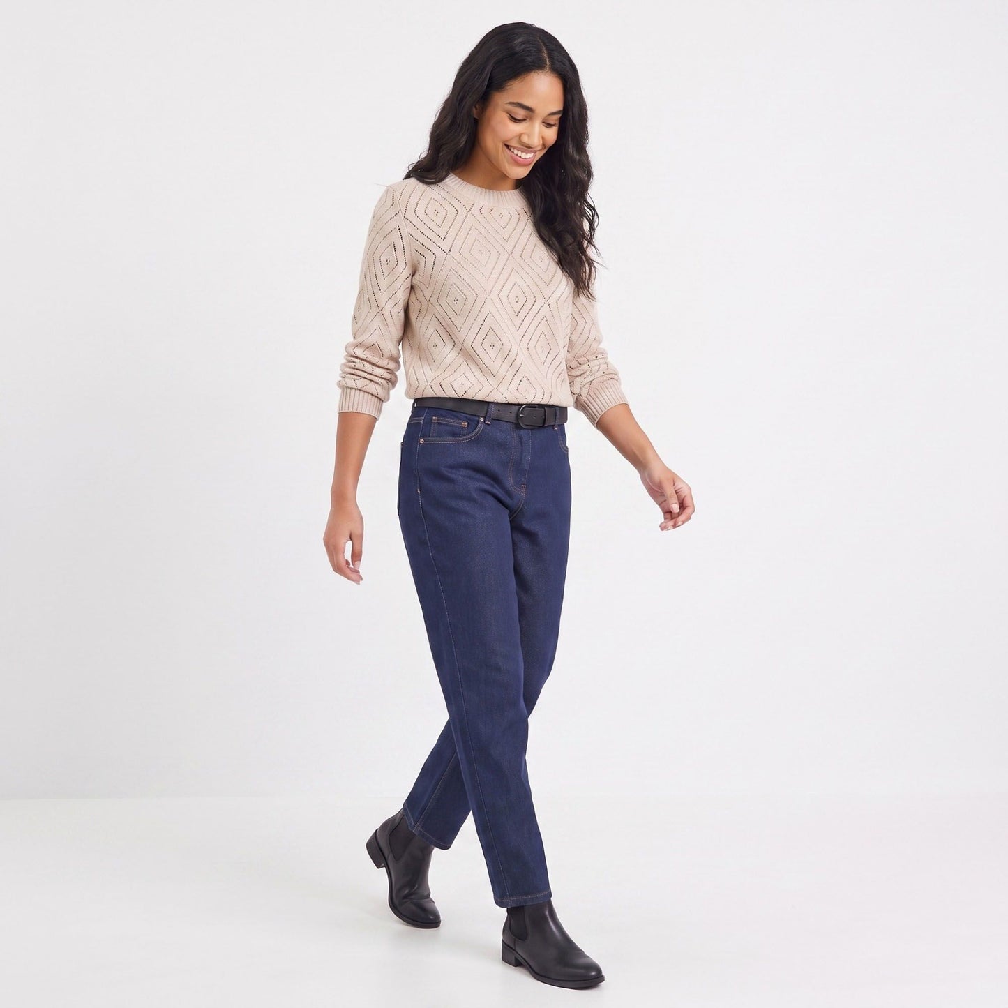Diamond Pointelle Knit Long Sleeve Sweater
