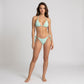 2-Piece Ribbed Triangle Halter Bikini Swimsuit with Beaded Straps Side Tie Bottoms and Smooth Stretch Fit