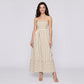 Striped Square Neck Sleeveless Maxi Dress with Fitted Bodice Adjustable Straps and Flowy Tiered A-Line Skirt