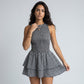 Gingham Sleeveless Smocked Mini Dress with Tiered Ruffle Skirt