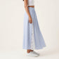 Gingham Maxi Skirt Lace Panel High Waist A Line Flowy Lightweight Casual Skirt