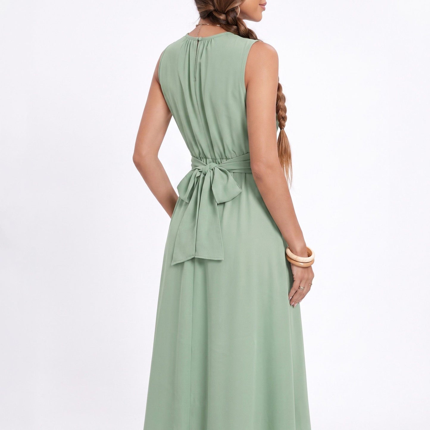 High Low Midi Dress Sleeveless Tie Waist Flowing A Line Dress