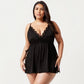 Plus Size Babydoll Chemise Lace Trim Nightgown Adjustable Strap Flowy Sleep Dress