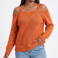 Cold Shoulder Strap Argyle Textured Long Sleeve Knit Sweater