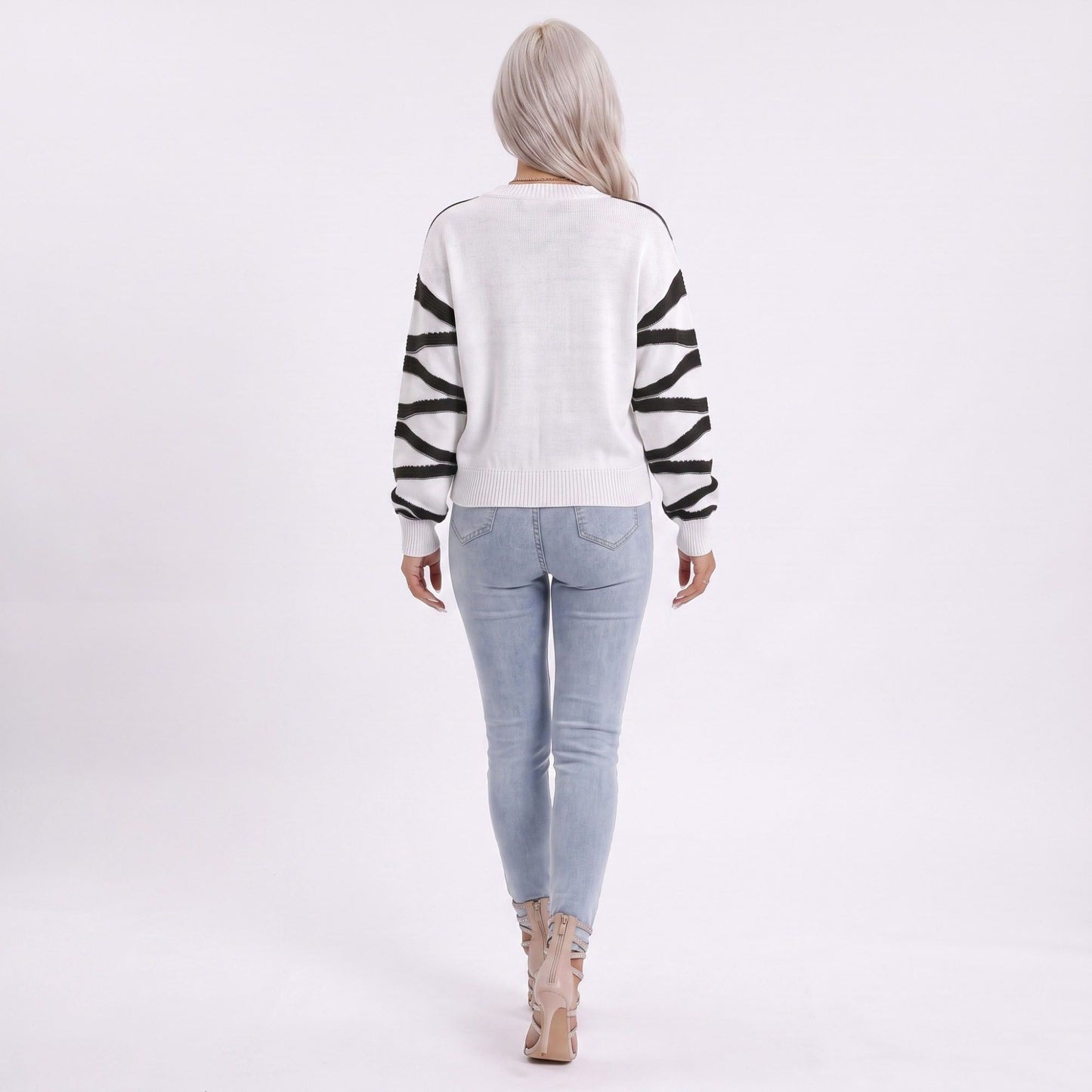 Wavy Stripe Crew Neck Long Sleeve Knit Sweater