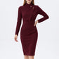Long Sleeve Stand Collar Sheath Dress with Asymmetric Button Detail
