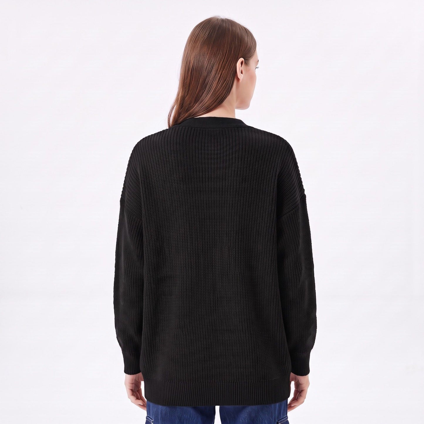 Textured V-Neck Button-Front Cardigan Sweater
