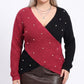 Plus Size Faux Pearl Colorblock Wrap Front Sweater