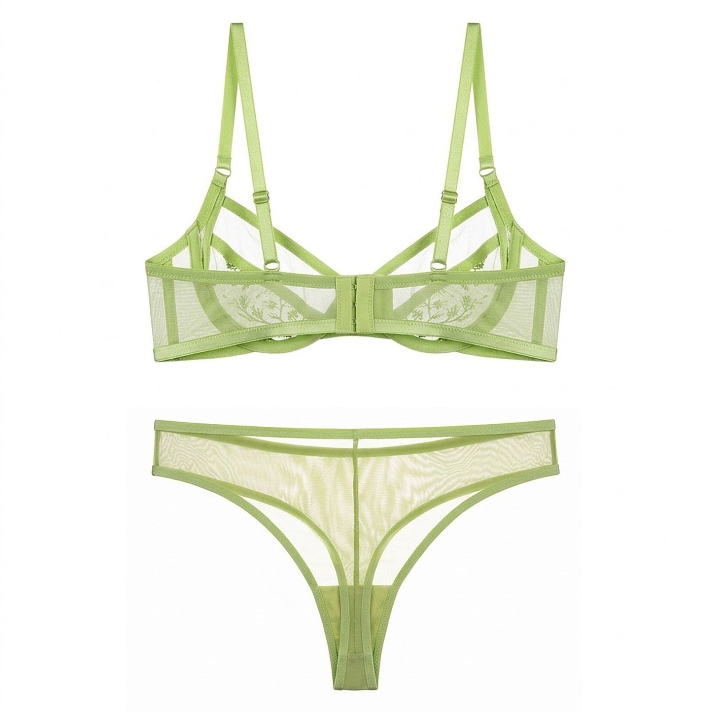 Botanical Embroidered Sheer Mesh Cutout Underwire Bra and Thong Two Piece Lingerie Set