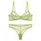 Botanical Embroidered Sheer Mesh Cutout Underwire Bra and Thong Two Piece Lingerie Set