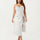Plus Size Satin Wrap Nightgown with Lace Trim Adjustable Spaghetti Straps Side Tie Midi Length Sleepwear Dress