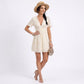Textured V Neck Smocked Waist Mini Dress