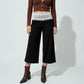 Lace Contrast Waistband Cropped Wide-Leg Trousers