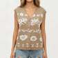 Sleeveless Floral Knit Vest Top with V-Neck Front and Button Detail