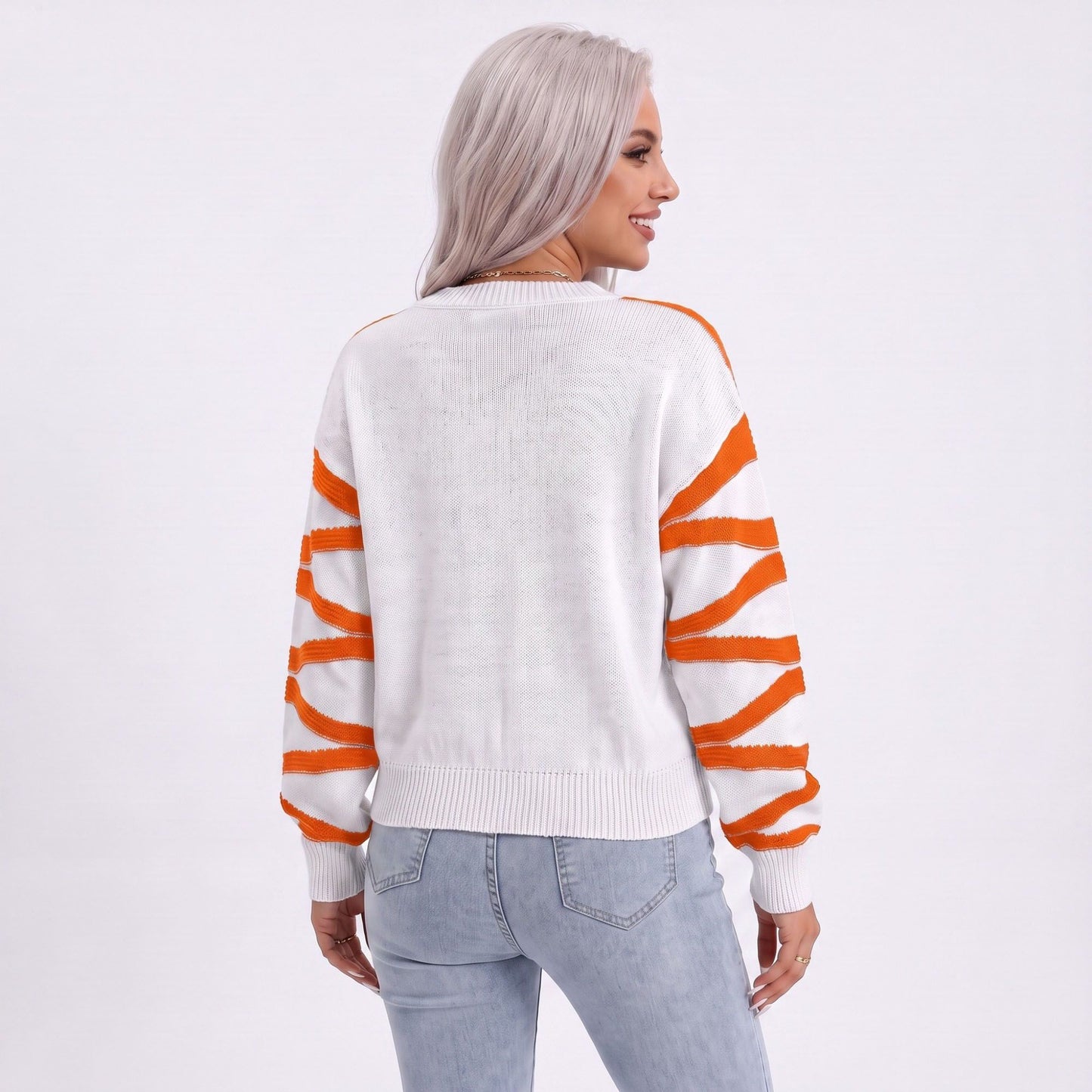 Wavy Stripe Crew Neck Long Sleeve Knit Sweater