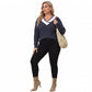 Plus Size Contrast Collar V-Neck Ribbed Sweater