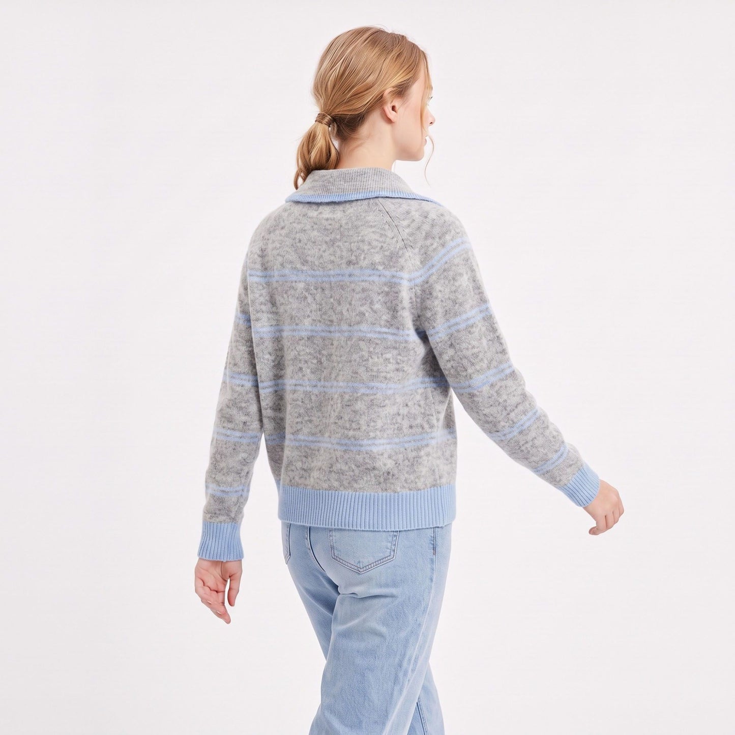 Striped Collared Button-Front Cardigan Sweater
