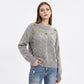 Floral Embroidered Cable Knit Crewneck Sweater