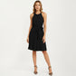 Sleeveless Halter Midi Dress with Pleated Skirt and Waist Tie
