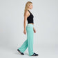 Striped Contrast Foldover Waistband Full-Length Wide-Leg Trousers