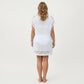 Knit Swim Cover Up Dress with Tassel Tie Neck Open Knit Trim and Relaxed Short Sleeves
