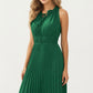 Sleeveless Midi Dress with Pleated Skirt and Tie Neck Detail