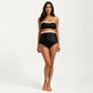 Maternity Bandeau Two-piece Swimsuit with Floral Trim and High-Waisted Bottom