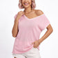 V Neck Sweater Top Contrast Trim Dolman Short Sleeve Knit