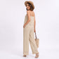 Sleeveless Button Front Jumpsuit with Crochet Lace Back