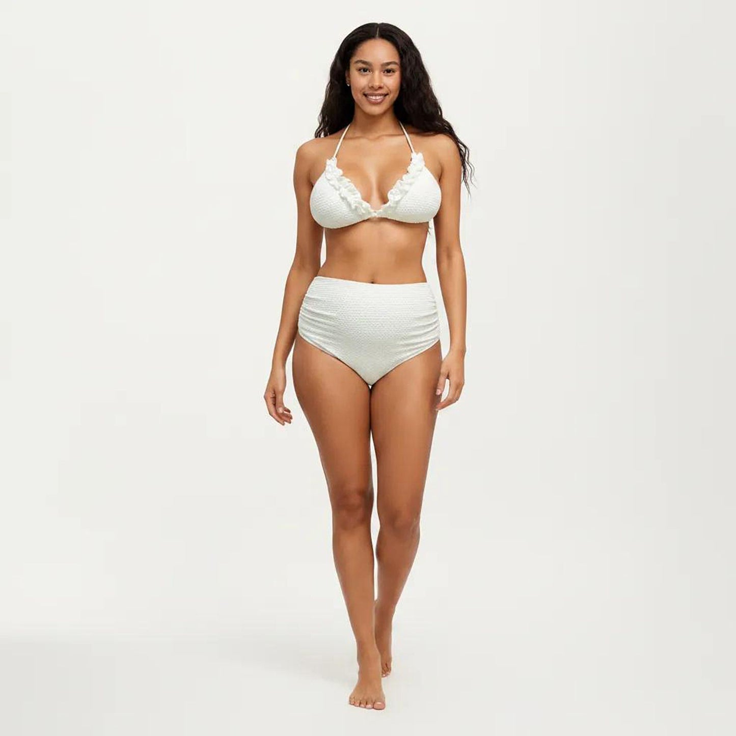 Maternity 3-Pcs Bikini Set with Triangle Top, High-Waisted Bottom, and Matching Skirt Wrap