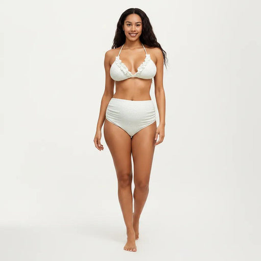 Maternity 3-Pcs Bikini Set with Triangle Top, High-Waisted Bottom, and Matching Skirt Wrap