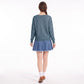 V-Neck Chevron Pointelle Knit Long Sleeve Sweater