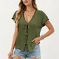 Short Sleeve Knit Cardigan Top with V-Neck Tie Front and Contrast Trim