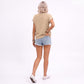 Short Sleeve Sweater Top Scallop Trim Crew Neck Knit Blouse