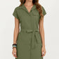 Short Sleeve Button Front Shirt Dress with Collared Neckline and Adjustable Waist Tie