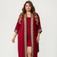 Plus Size Satin Robe with Floral Trim Belted Kimono Sleeve Long Robe Sleepwear
